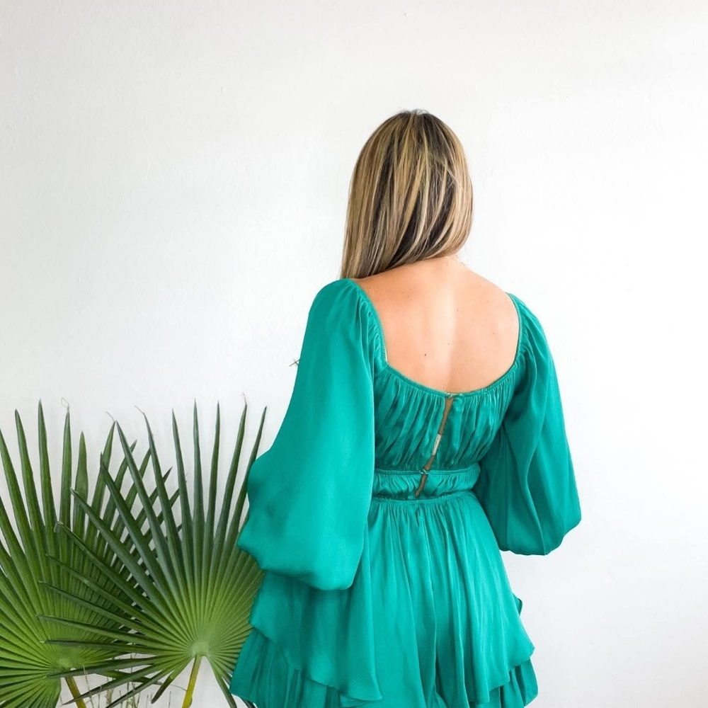 Mustard Seed Shirred Long Sleeve Romper‎ Green Boho - Picture 7 of 7